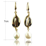 Cowrie Shell Earring Freshwater Baroque Pearl Boho Jewelry for Women