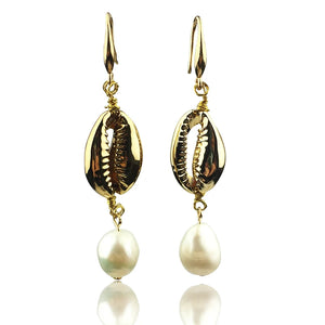 Cowrie Shell Earring Freshwater Baroque Pearl Boho Jewelry for Women