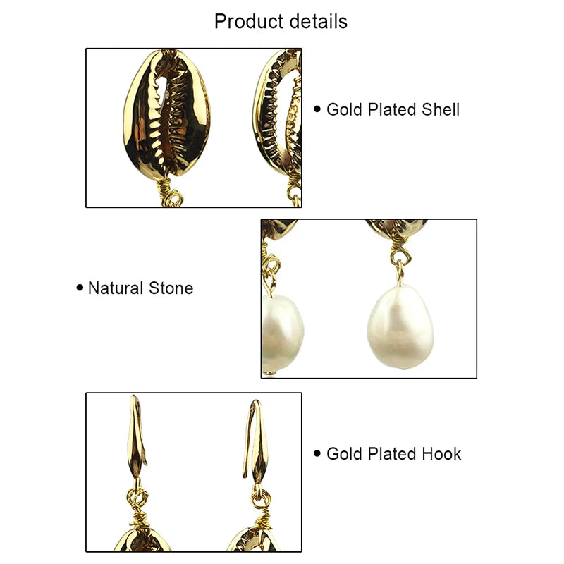 Cowrie Shell Earring Freshwater Baroque Pearl Boho Jewelry for Women