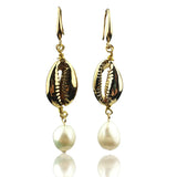 Cowrie Shell Earring Freshwater Baroque Pearl Boho Jewelry for Women