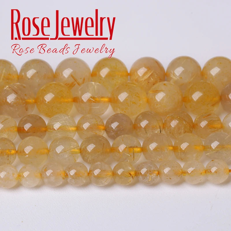 Rutilated Quartz Beads Round Loose Stone Beads 4-12mm