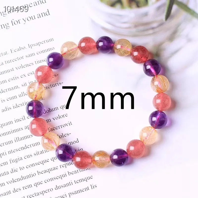 Rutilated Quartz Amethyst Bracelet Strawberry Quartz Beads 7mm 8mm 9mm