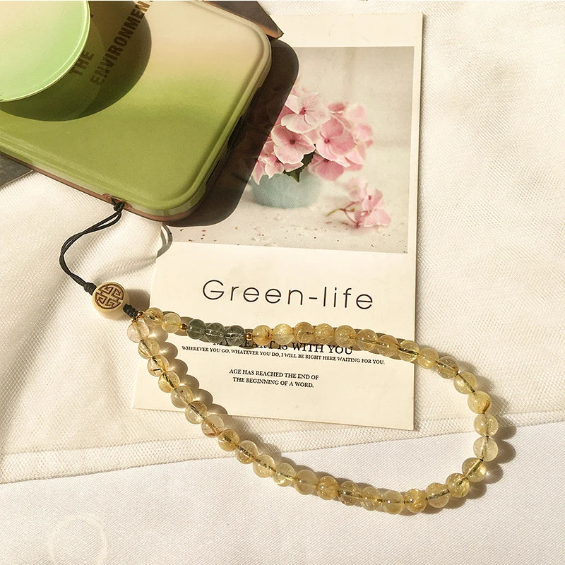 Natural Rutilated Quartz Anti Lost Phone Strap Telephone Jewelry