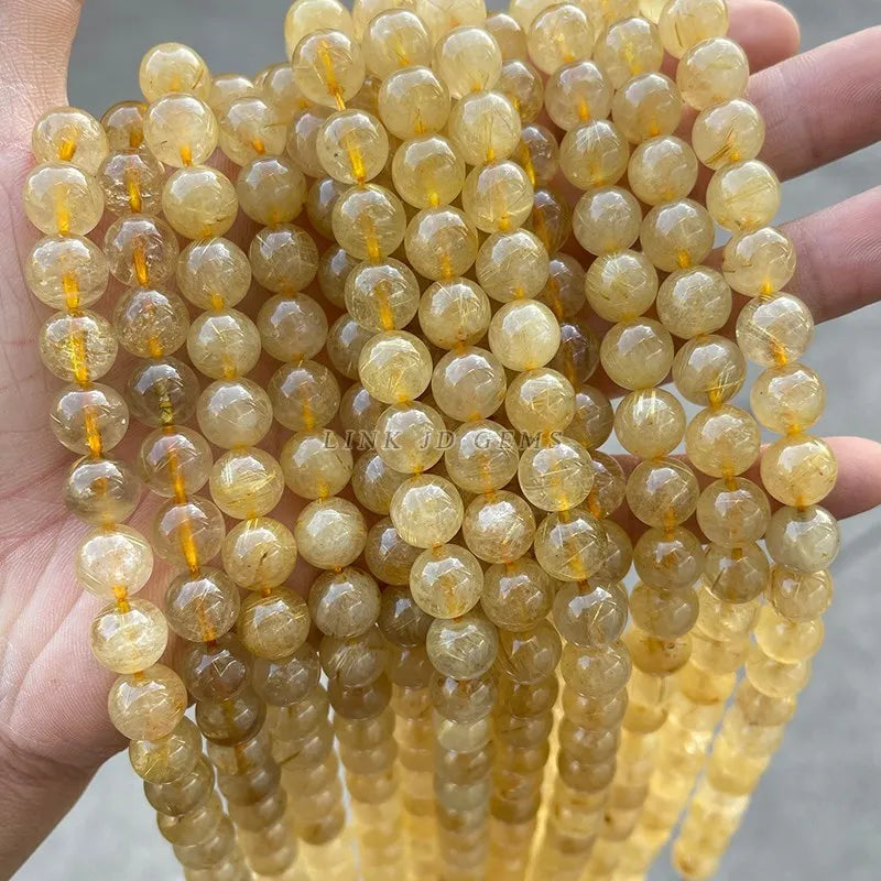 Natural Rutilated Quartz Beads Round Stone Beads