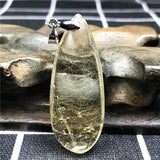Rutilated Quartz Pendant Jewelry Crystal 43x17x9mm Beads Silver Stone AAAAA