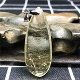 Rutilated Quartz Pendant Jewelry Crystal 43x17x9mm Beads Silver Stone AAAAA