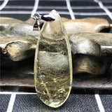 Rutilated Quartz Pendant Jewelry Crystal 43x17x9mm Beads Silver Stone AAAAA