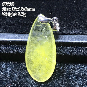 Rutilated Quartz Pendant 32x15x8mm Silver Crystal Stone