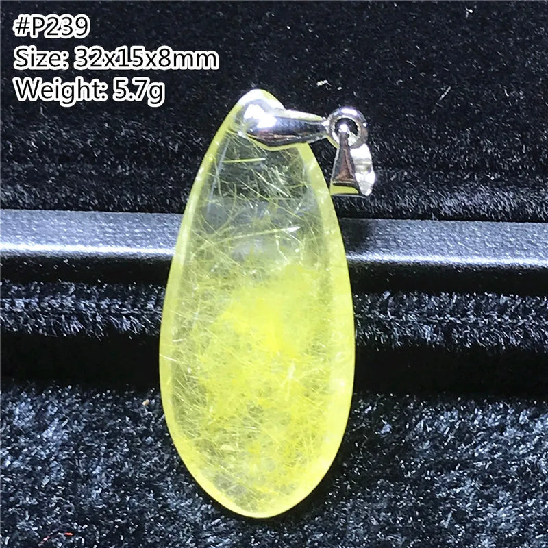 Rutilated Quartz Pendant 32x15x8mm Silver Crystal Stone