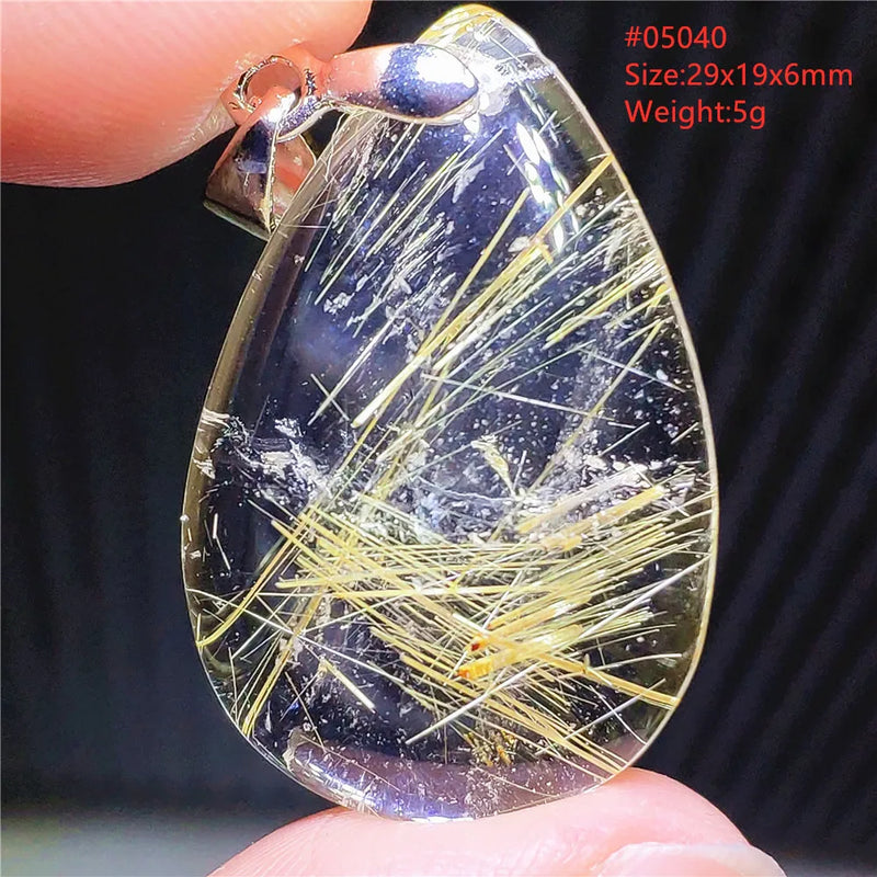 Rutilated Quartz Pendant Necklace Oval Water Drop Rectangle Yellow Brazil