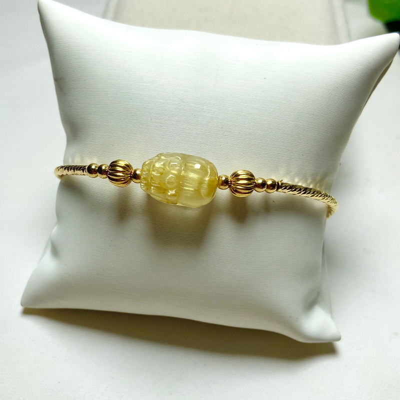 Rutilated Quartz Pixiu 14K Bracelet for Wealth & Good Luck