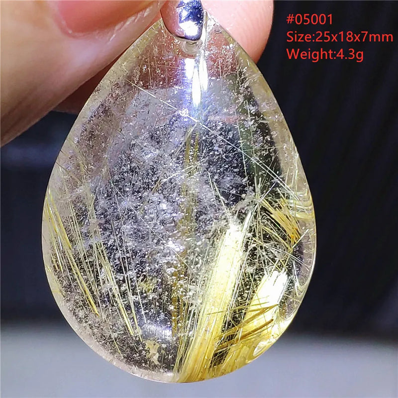 Rutilated Quartz Water Drop Pendant Necklace for Love and Wealth
