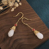 Silk Jade 925 Silver Magnolia Earrings Long Temperament Hanfu Pendant Earrings