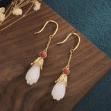 Silk Jade 925 Silver Magnolia Earrings Long Temperament Hanfu Pendant Earrings