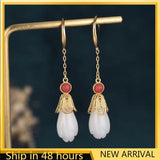 Silk Jade 925 Silver Magnolia Earrings Long Temperament Hanfu Pendant Earrings