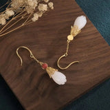 Silk Jade 925 Silver Magnolia Earrings Long Temperament Hanfu Pendant Earrings