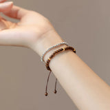 Silk Sandalwood Ebony Bracelet 14K Golden Balls Jewelry Gift