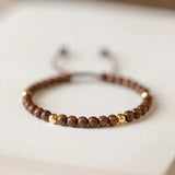 Silk Sandalwood Ebony Bracelet 14K Golden Balls Jewelry Gift