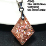 Strawberry Quartz Sunstone 925 Silver Pendant - Crystal Jewelry Healing Gift