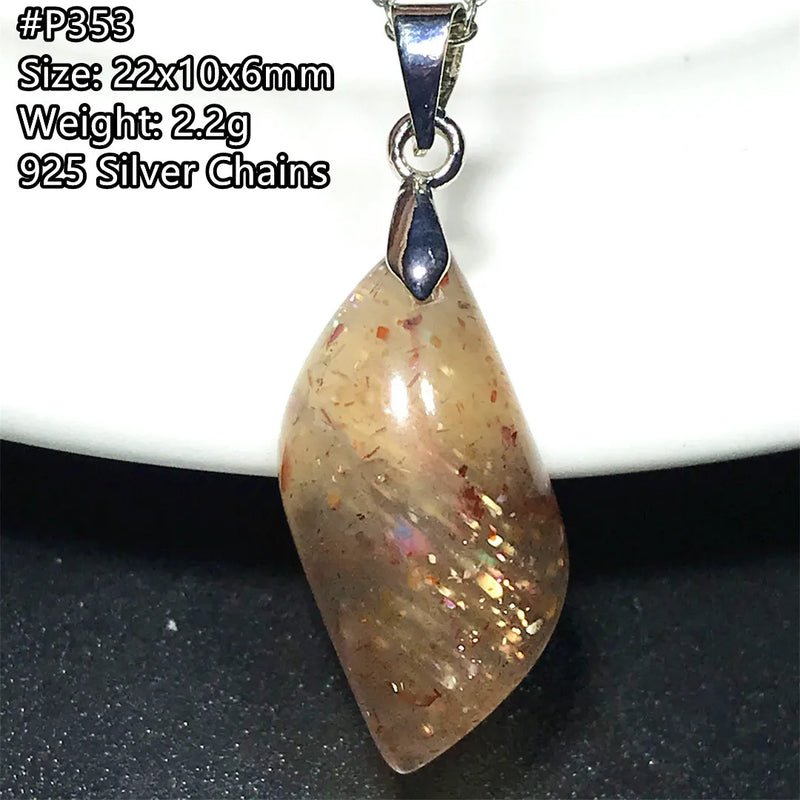 Strawberry Quartz Sunstone 925 Silver Pendant - Crystal Jewelry Healing Gift