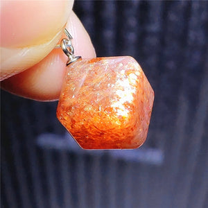 Sunstone Strawberry Quartz Pendant 10x10mm Rectangle Cube Women Love Jewelry