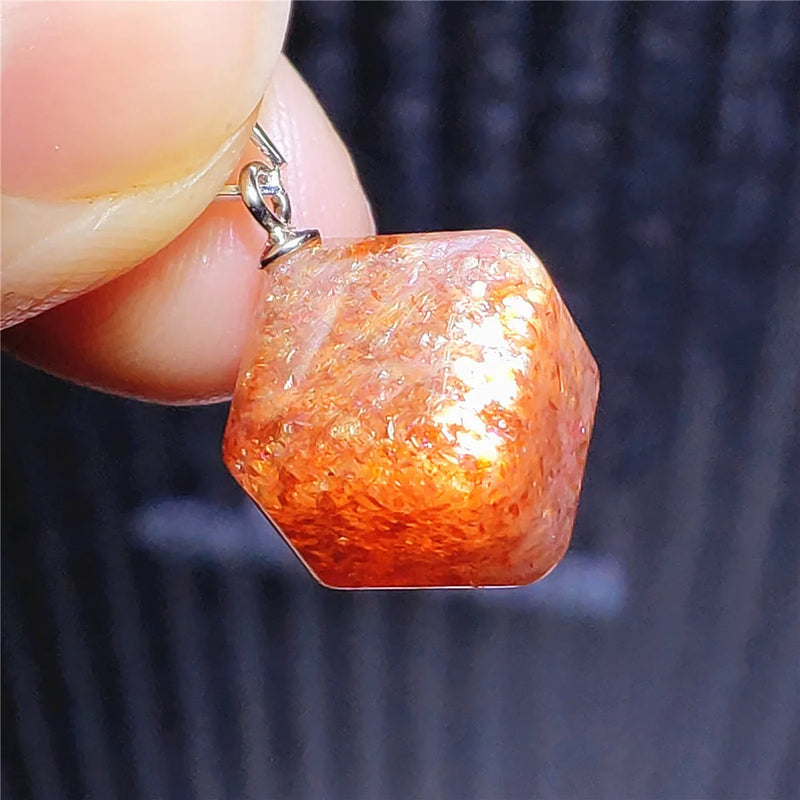 Sunstone Strawberry Quartz Pendant 10x10mm Rectangle Cube Women Love Jewelry