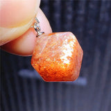 Sunstone Strawberry Quartz Pendant 10x10mm Rectangle Cube Women Love Jewelry