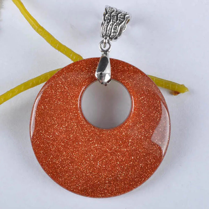 Golden Sandstone Stone Bead GEM Pendant Jewelry Gift WS778