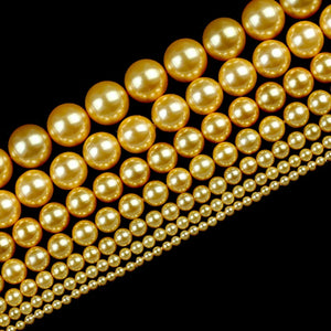 Golden Shell Pearl Beads Round Loose Spacer Beads DIY Jewelry Making 15''
