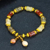 Golden Silk Jade Bamboo Bracelet Women Gemstone Jewelry