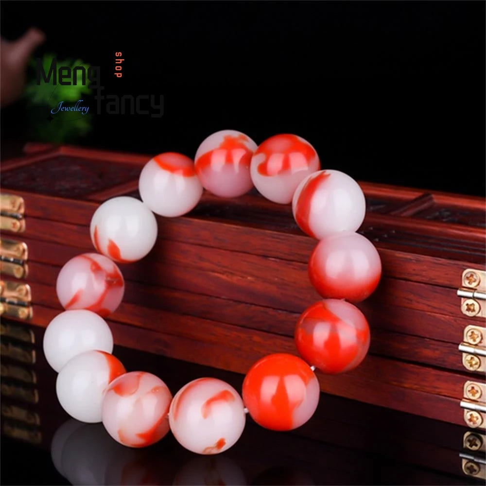 Golden Silk Jade Chicken Blood Bracelet Charms Jewelry Couple Holiday