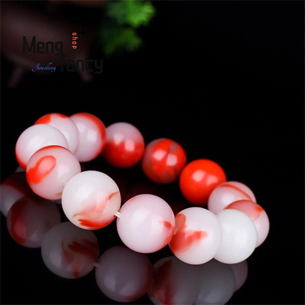 Golden Silk Jade Chicken Blood Bracelet Charms Jewelry Couple Holiday