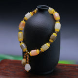 Colorful Jade Beads Bracelet Hand-Carved Charm Jewelry