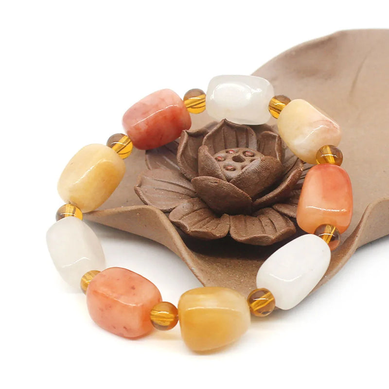 Golden Silk Jade Charm Bead Bracelet Lucky Healing Jewelry