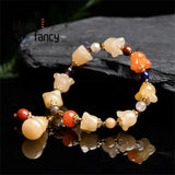 Golden Silk Jade Orchid Gourd Bracelet Charms Fine Jewelry Bangle