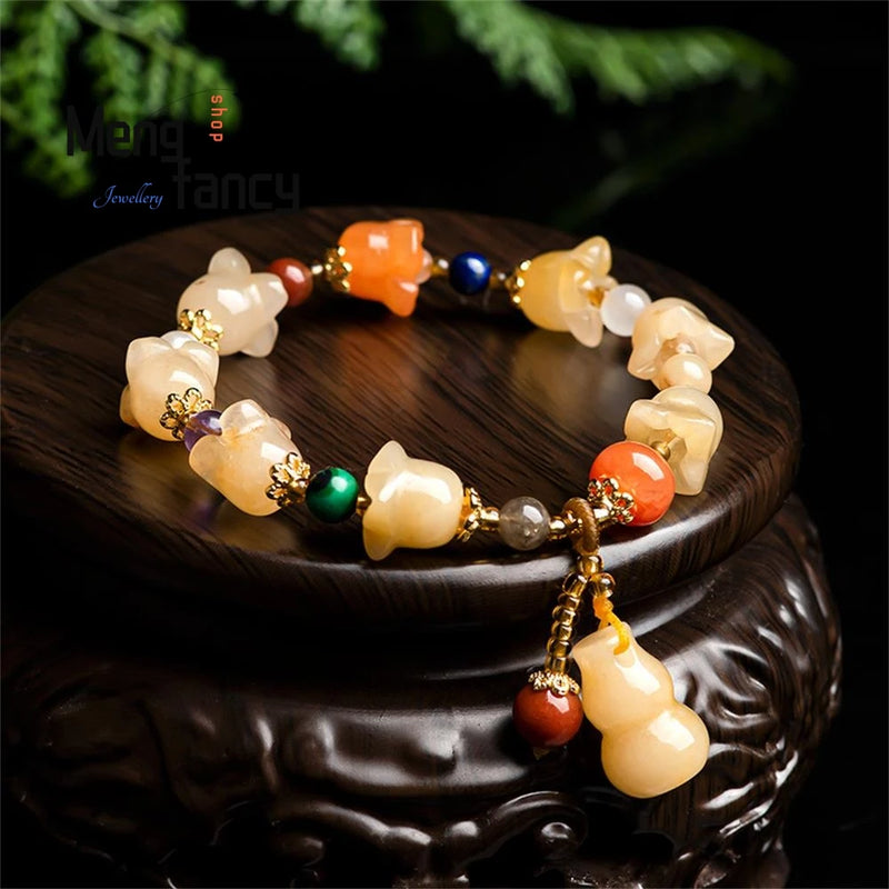 Golden Silk Jade Orchid Gourd Bracelet Charms Fine Jewelry Bangle