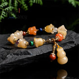 Golden Silk Jade Orchid Gourd Bracelet Charms Fine Jewelry Bangle