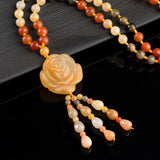 Natural Golden Silk Jade Bead Sweater Chain Charm Necklace