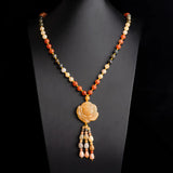 Golden Silk Jade Charm Necklace Hand-Carved Luck Amulet Gift