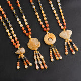 Golden Silk Jade Charm Necklace Hand-Carved Luck Amulet Gift