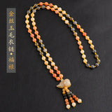 Golden Silk Jade Charm Necklace Hand-Carved Luck Amulet Gift