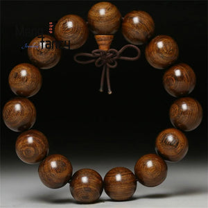Golden Silk Wood Buddha Bead Bracelet Charms Amulet Fine Jewelry Bangle
