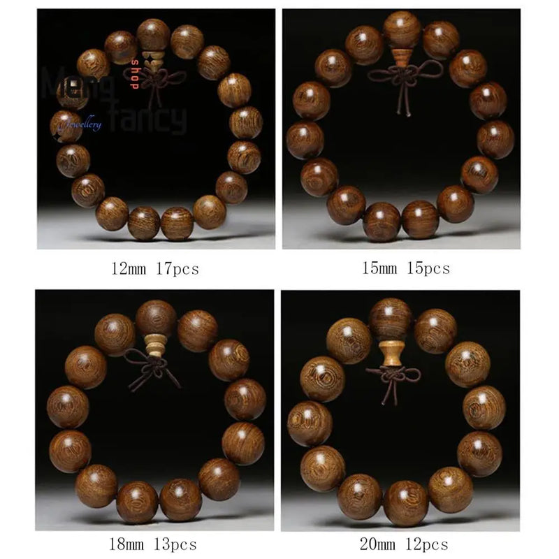 Golden Silk Wood Buddha Bead Bracelet Charms Amulet Fine Jewelry Bangle
