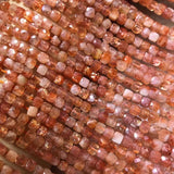 Faceted Cube Golden Strawberry Quartz Sunstone Beads