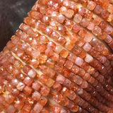 Faceted Cube Golden Strawberry Quartz Sunstone Beads