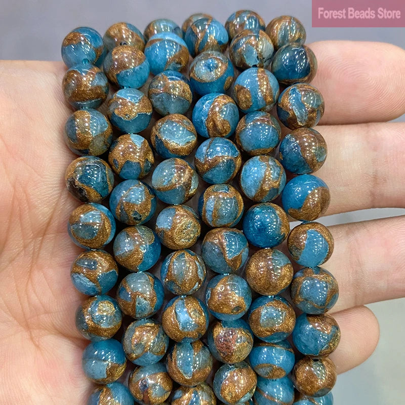 Natural Golden Stripe Lake Cloisonne Stone Round Beads