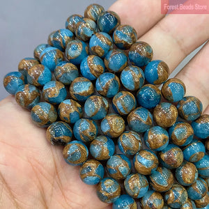Natural Golden Stripe Lake Cloisonne Stone Round Beads