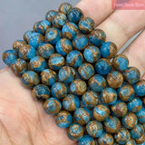 Natural Golden Stripe Lake Cloisonne Stone Round Beads