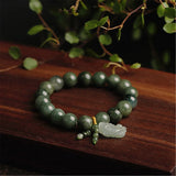 Natural A Jade Jadeite Bead & Pixiu Charm Bracelet Adjustable Bangle