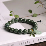 Natural A Jade Jadeite Bead & Pixiu Charm Bracelet Adjustable Bangle